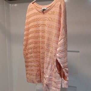 CJ Banks Pink Striped Crew Neck Sweater